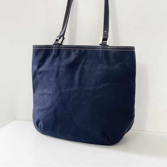 Fendi navy blue canvas and leather small tote bag minimalist - Picture 6 of 11